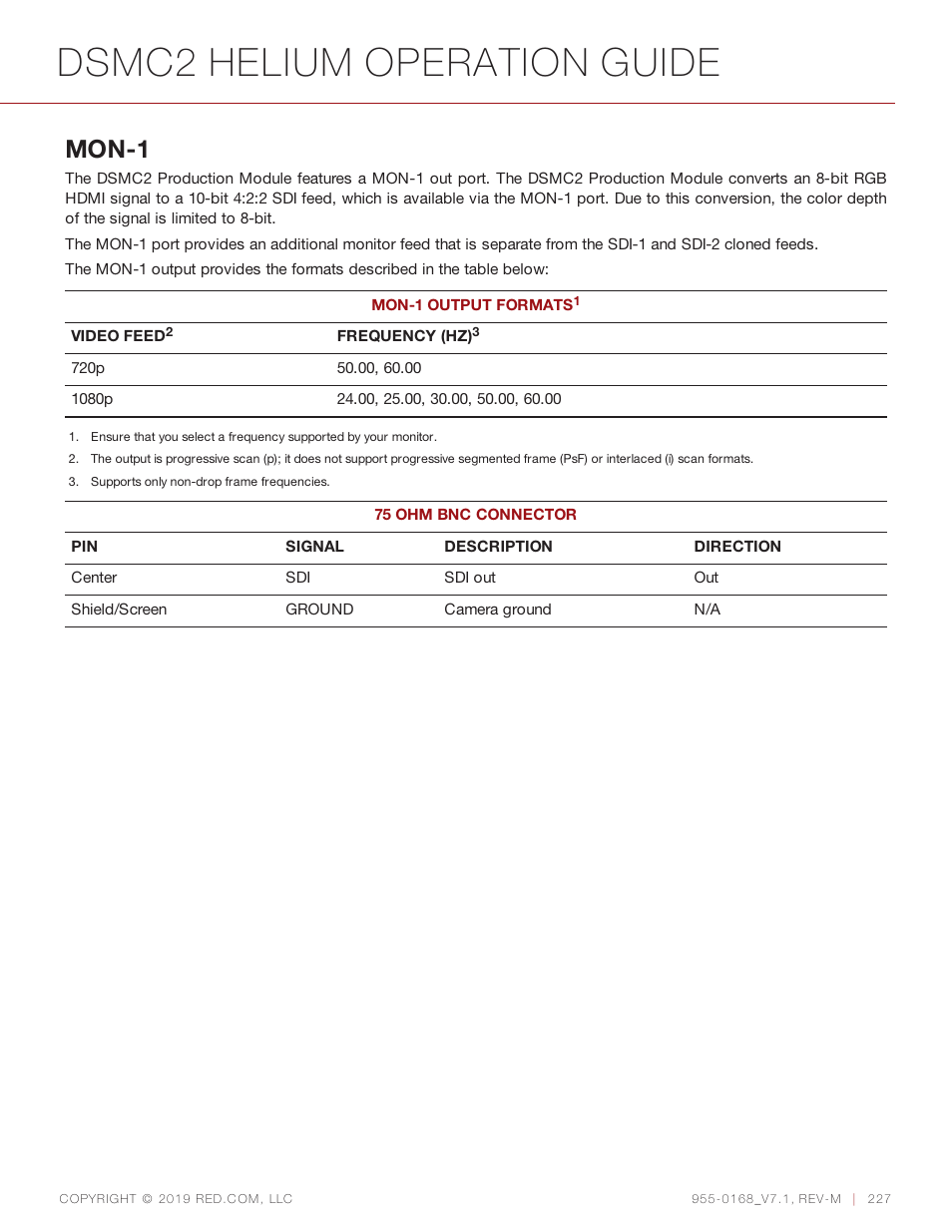 Dsmc2 helium operation guide, Mon-1 | RED DIGITAL CINEMA DSMC2 BRAIN with HELIUM 8K S35 Sensor (2018 Unified DSMC2 Lineup) User Manual | Page 227 / 266