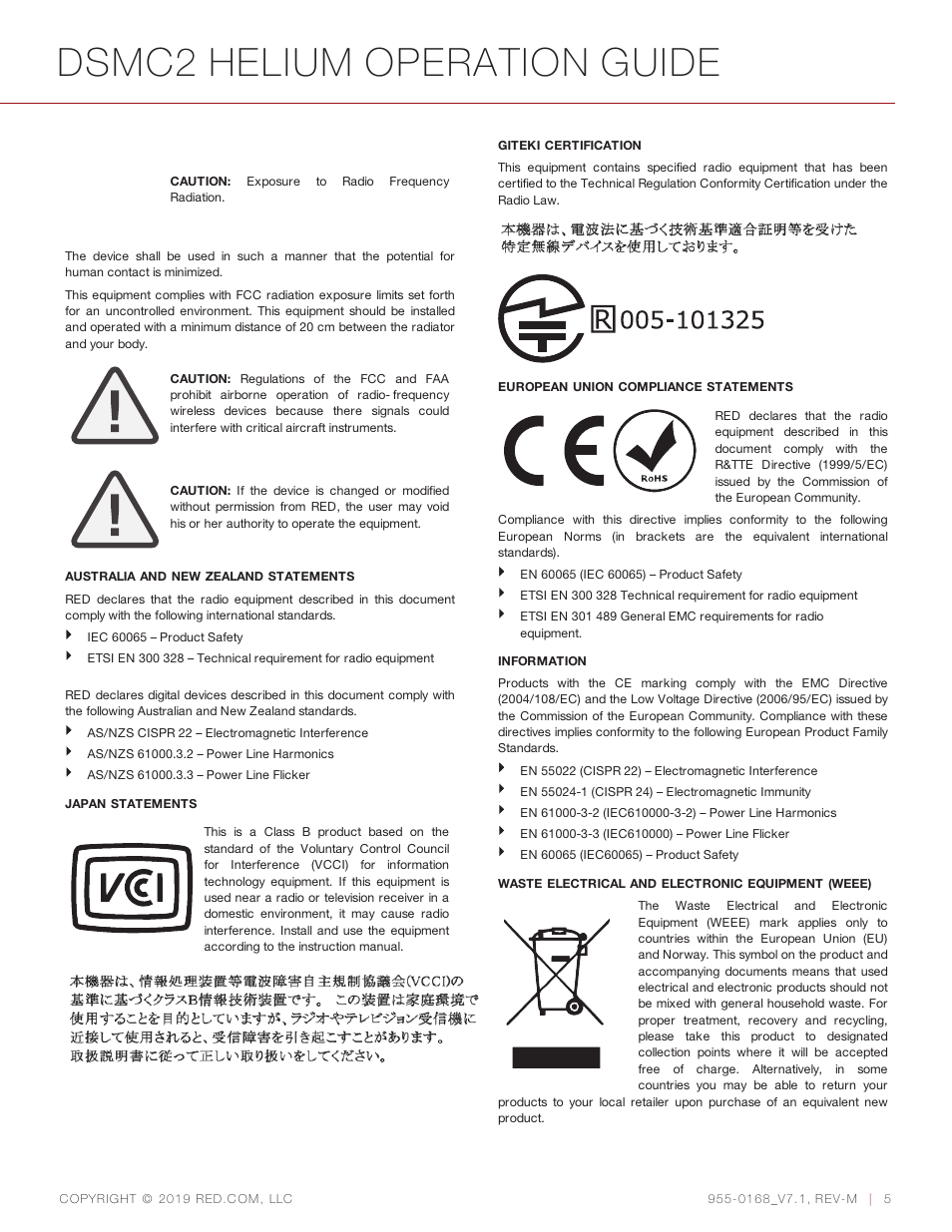 Dsmc2 helium operation guide | RED DIGITAL CINEMA DSMC2 BRAIN with HELIUM 8K S35 Sensor (2018 Unified DSMC2 Lineup) User Manual | Page 5 / 266