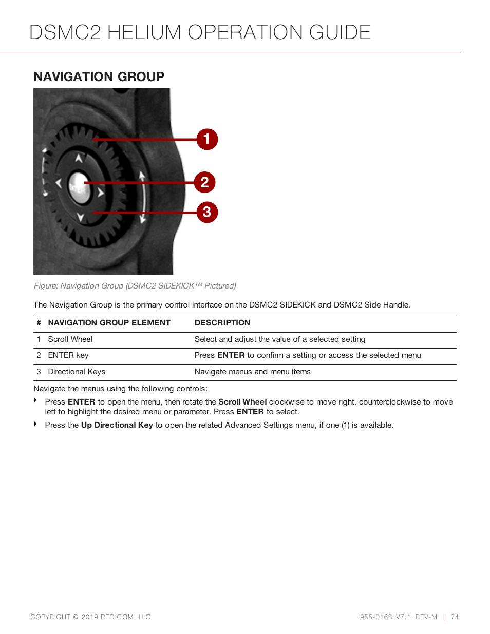 Dsmc2 helium operation guide, Navigation group | RED DIGITAL CINEMA DSMC2 BRAIN with HELIUM 8K S35 Sensor (2018 Unified DSMC2 Lineup) User Manual | Page 74 / 266