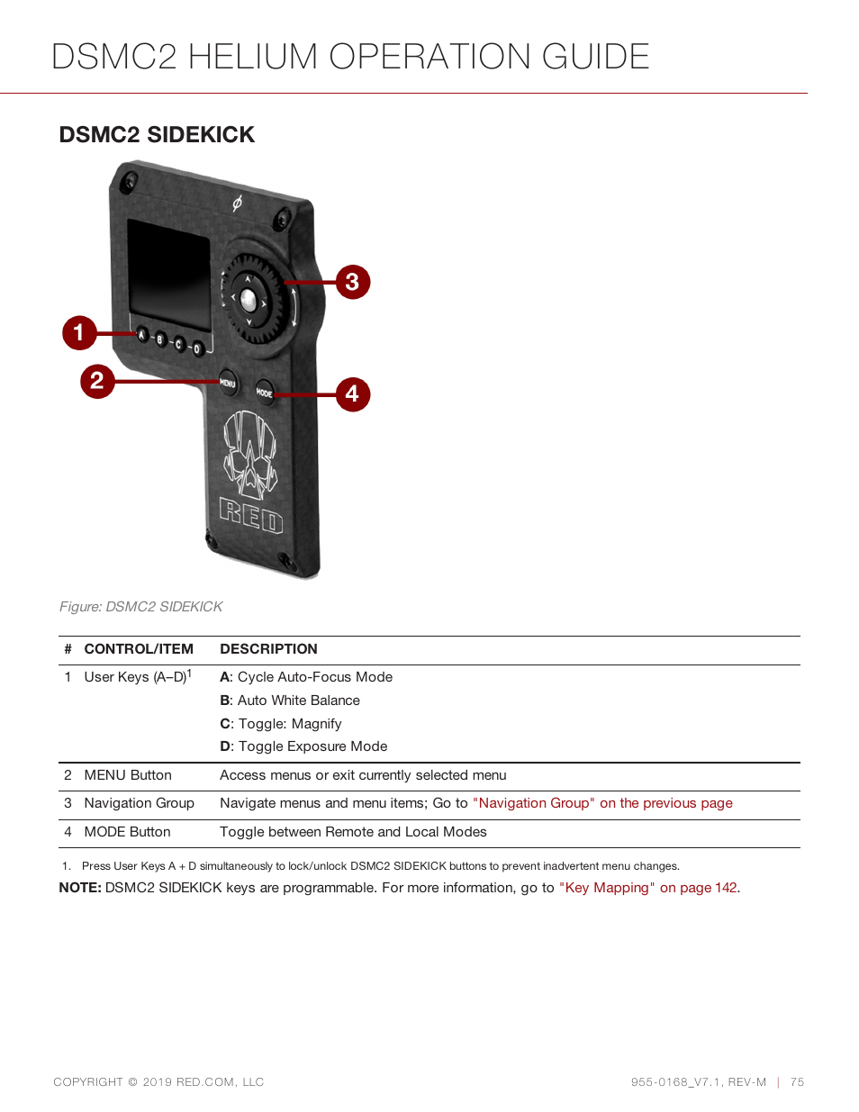 Dsmc2 helium operation guide, Dsmc2 sidekick | RED DIGITAL CINEMA DSMC2 BRAIN with HELIUM 8K S35 Sensor (2018 Unified DSMC2 Lineup) User Manual | Page 75 / 266