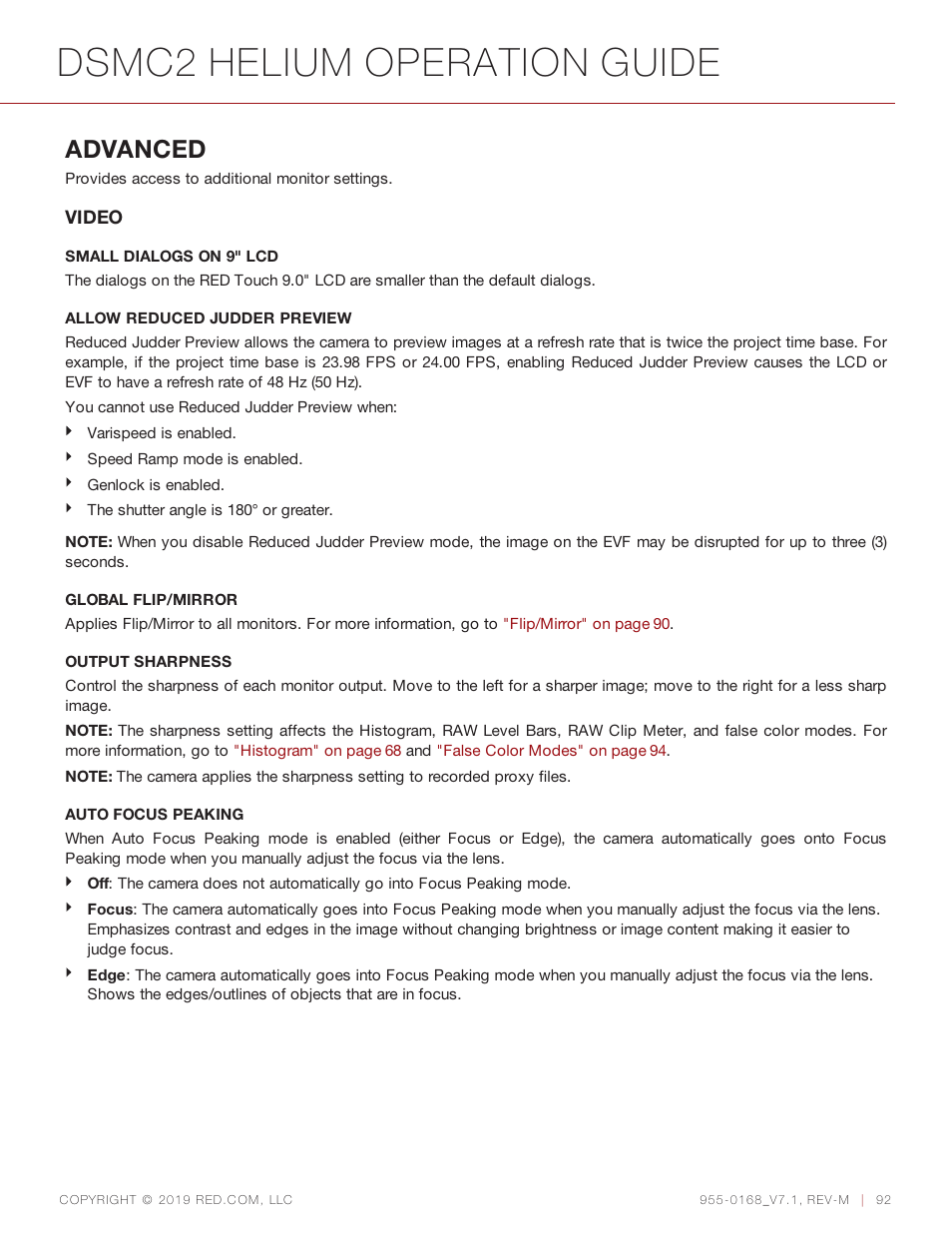Dsmc2 helium operation guide, Advanced | RED DIGITAL CINEMA DSMC2 BRAIN with HELIUM 8K S35 Sensor (2018 Unified DSMC2 Lineup) User Manual | Page 92 / 266