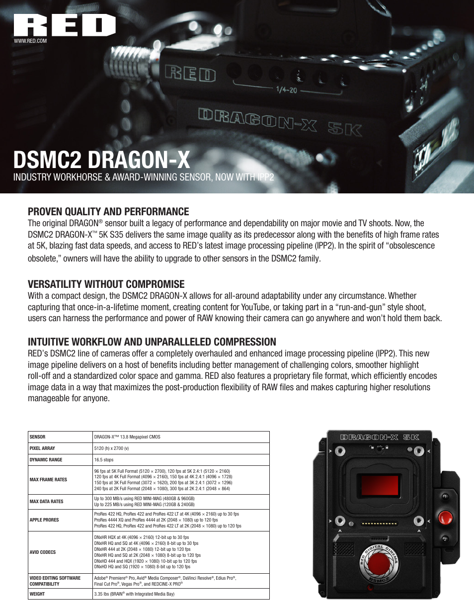 RED DIGITAL CINEMA DSMC2 DRAGON-X Camera Kit User Manual | 1 page