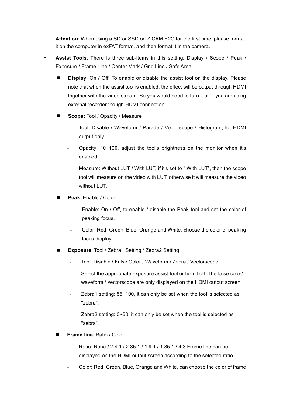 Z CAM E2 4K Cinema Camera User Manual | Page 24 / 39