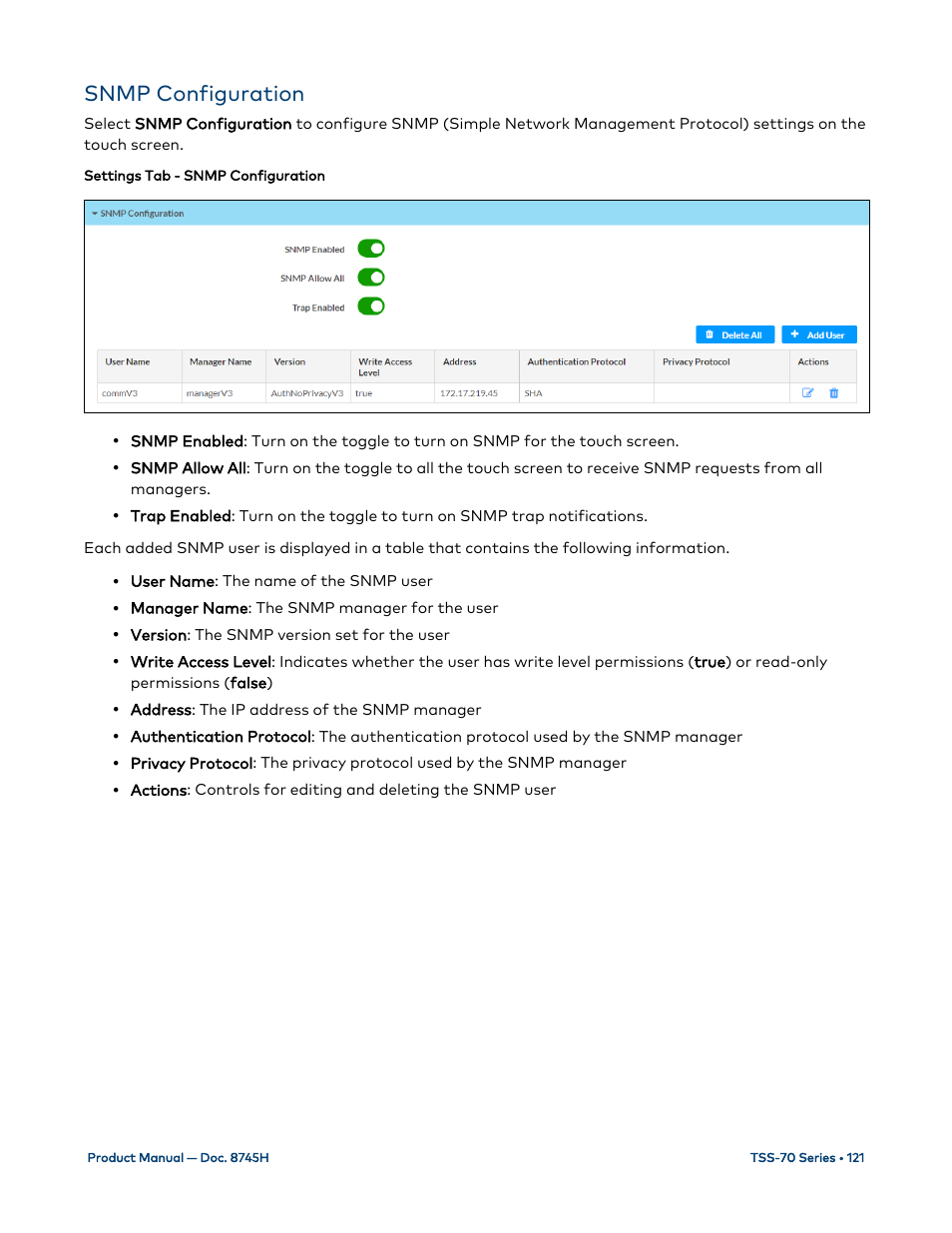 Snmp configuration | Crestron electronic 7" Room Scheduling Touchscreen with Light Bar for Rooms (Black Smooth) User Manual | Page 125 / 143