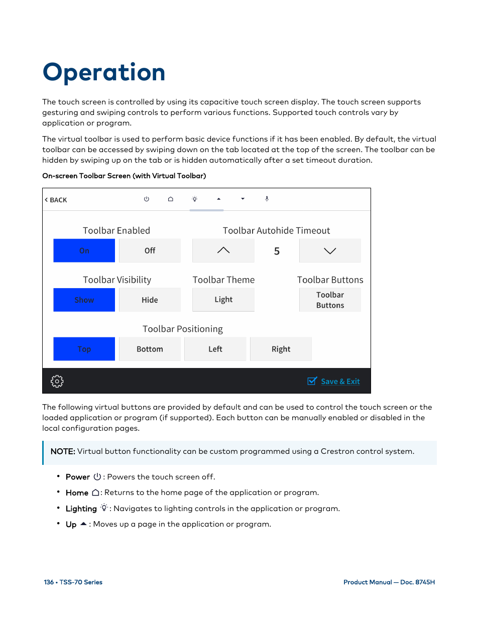 Operation | Crestron electronic 7" Room Scheduling Touchscreen with Light Bar for Rooms (Black Smooth) User Manual | Page 140 / 143