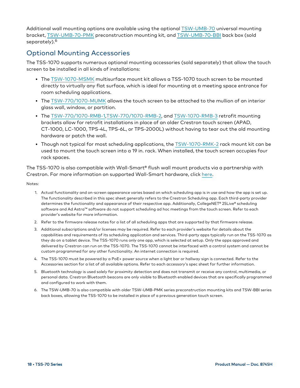 Optional mounting accessories | Crestron electronic 7" Room Scheduling Touchscreen with Light Bar for Rooms (Black Smooth) User Manual | Page 22 / 143