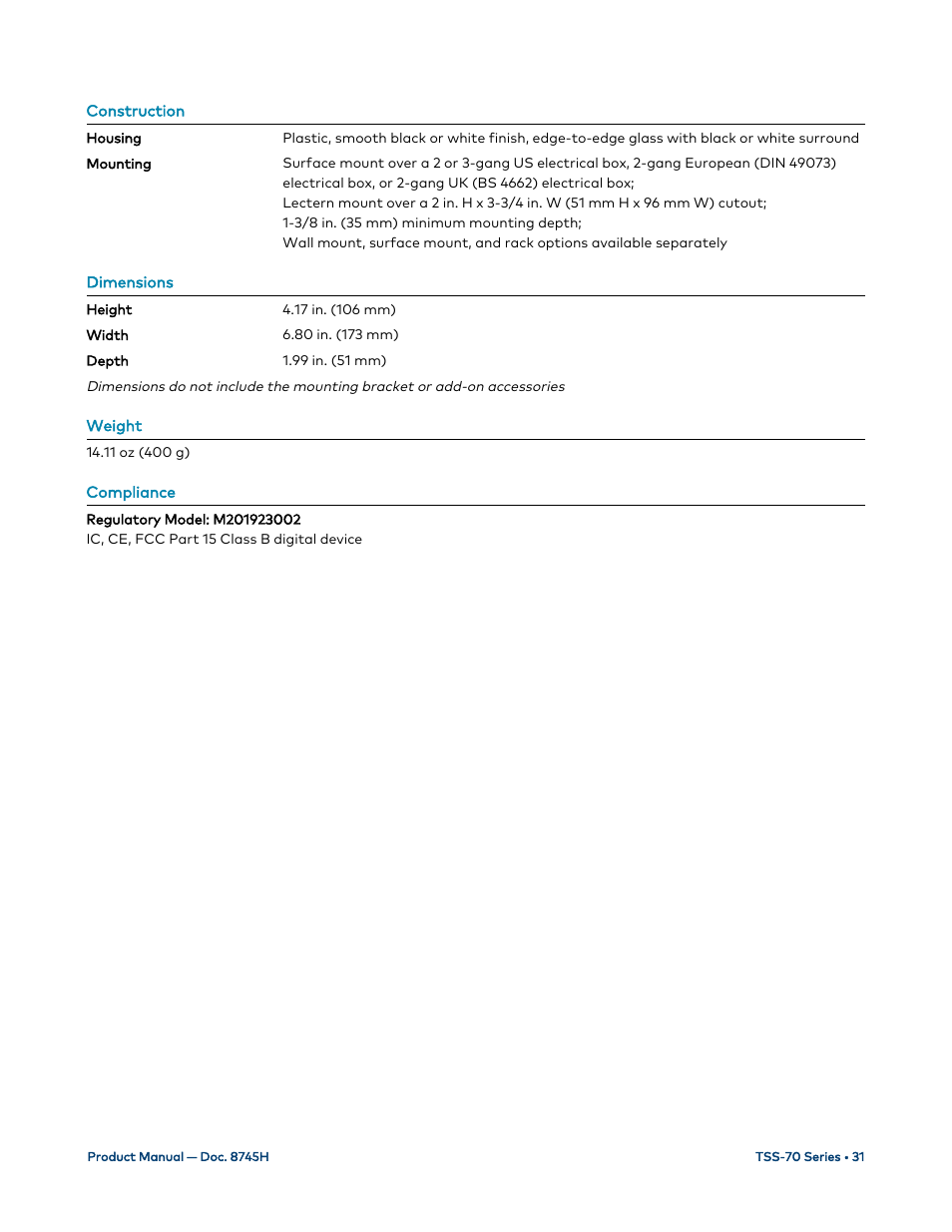 Crestron electronic 7" Room Scheduling Touchscreen with Light Bar for Rooms (Black Smooth) User Manual | Page 35 / 143