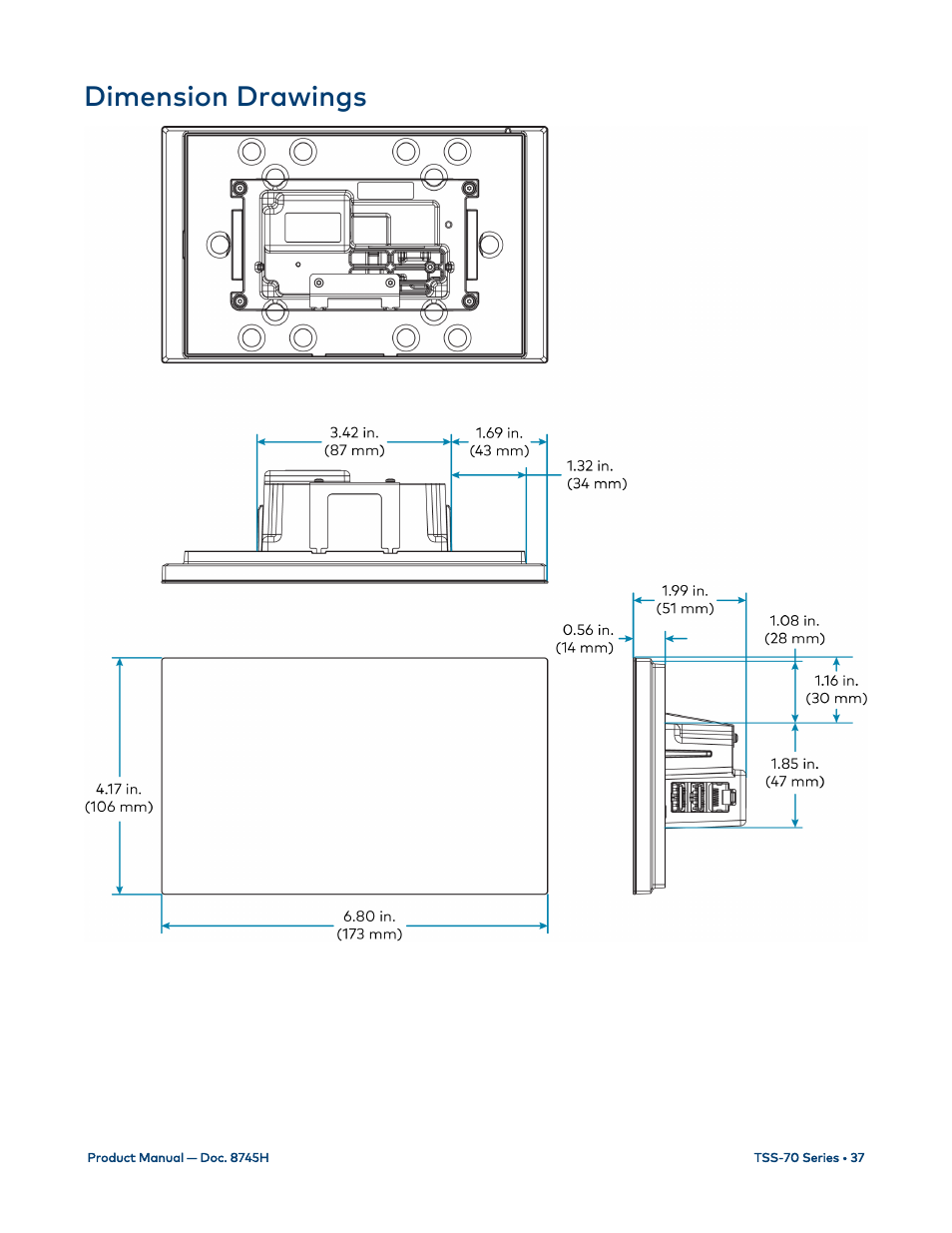 Dimension drawings | Crestron electronic 7" Room Scheduling Touchscreen with Light Bar for Rooms (Black Smooth) User Manual | Page 41 / 143