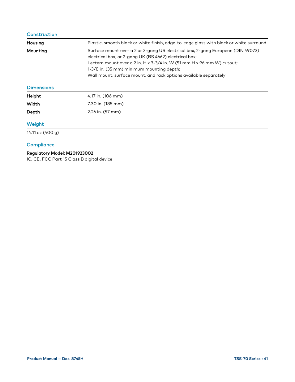 Crestron electronic 7" Room Scheduling Touchscreen with Light Bar for Rooms (Black Smooth) User Manual | Page 45 / 143