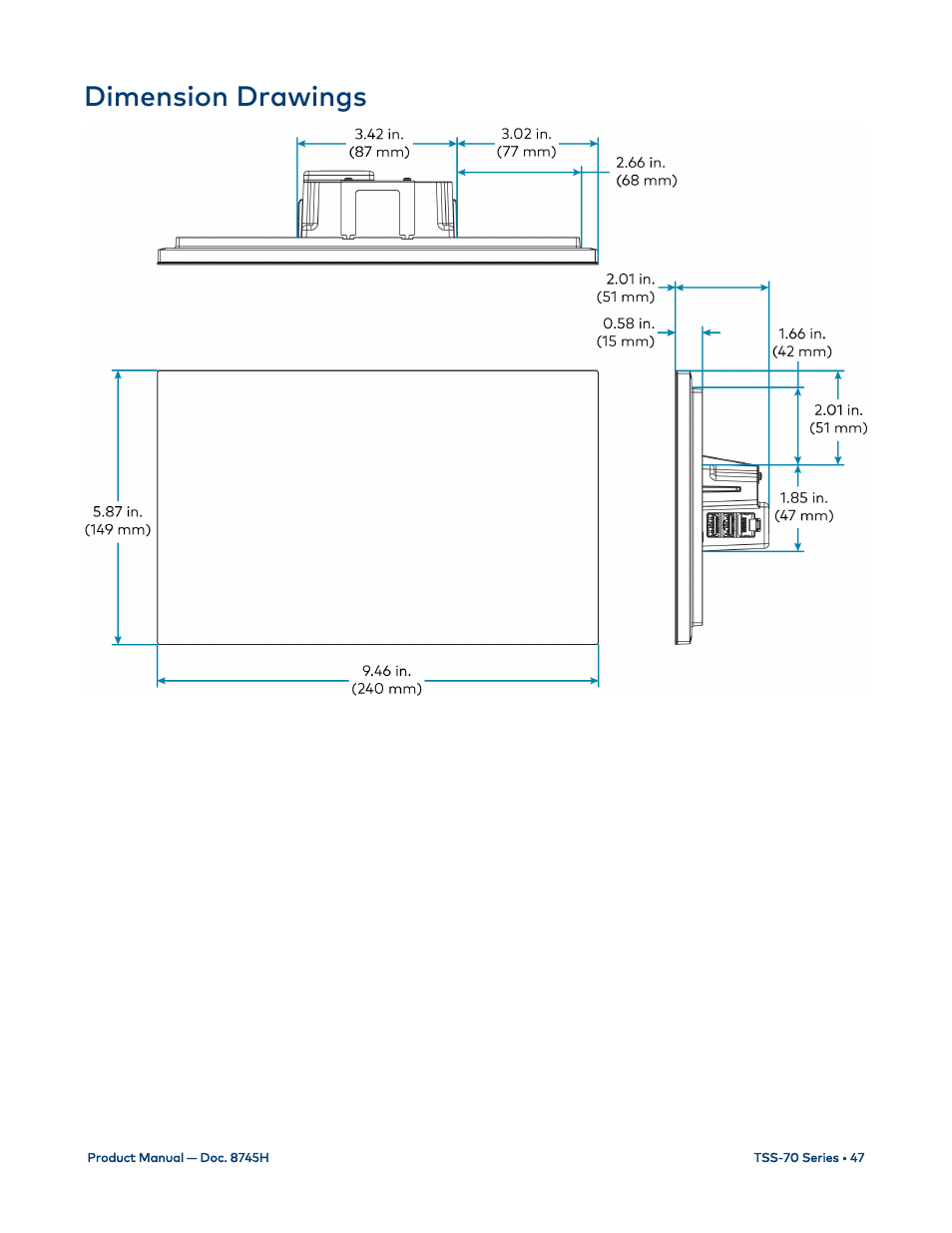 Dimension drawings | Crestron electronic 7" Room Scheduling Touchscreen with Light Bar for Rooms (Black Smooth) User Manual | Page 51 / 143