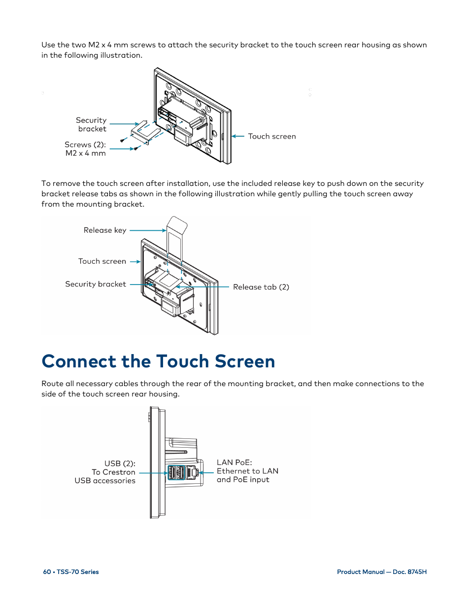 Connect the touch screen | Crestron electronic 7" Room Scheduling Touchscreen with Light Bar for Rooms (Black Smooth) User Manual | Page 64 / 143