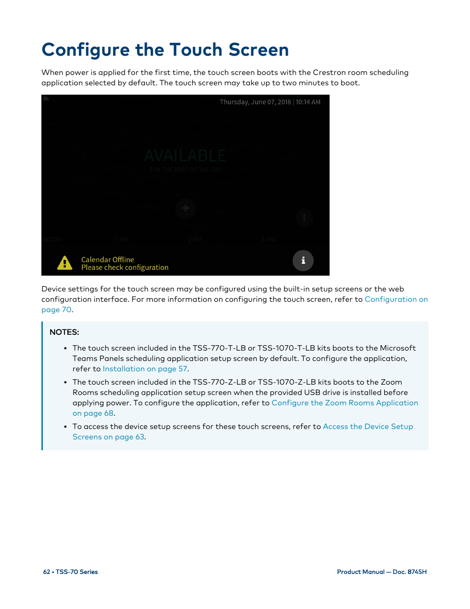 Configure the touch screen | Crestron electronic 7" Room Scheduling Touchscreen with Light Bar for Rooms (Black Smooth) User Manual | Page 66 / 143
