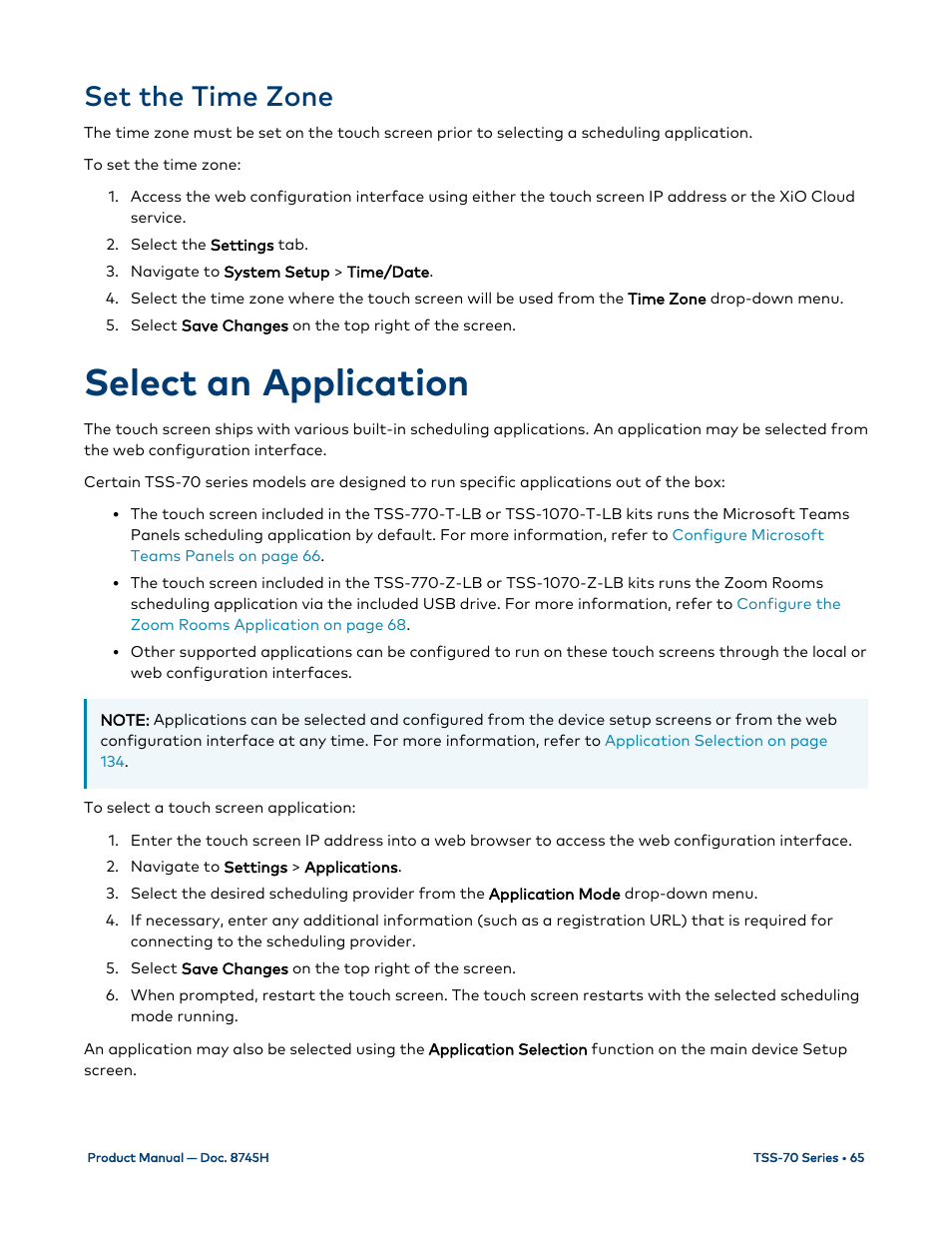 Set the time zone, Select an application | Crestron electronic 7" Room Scheduling Touchscreen with Light Bar for Rooms (Black Smooth) User Manual | Page 69 / 143