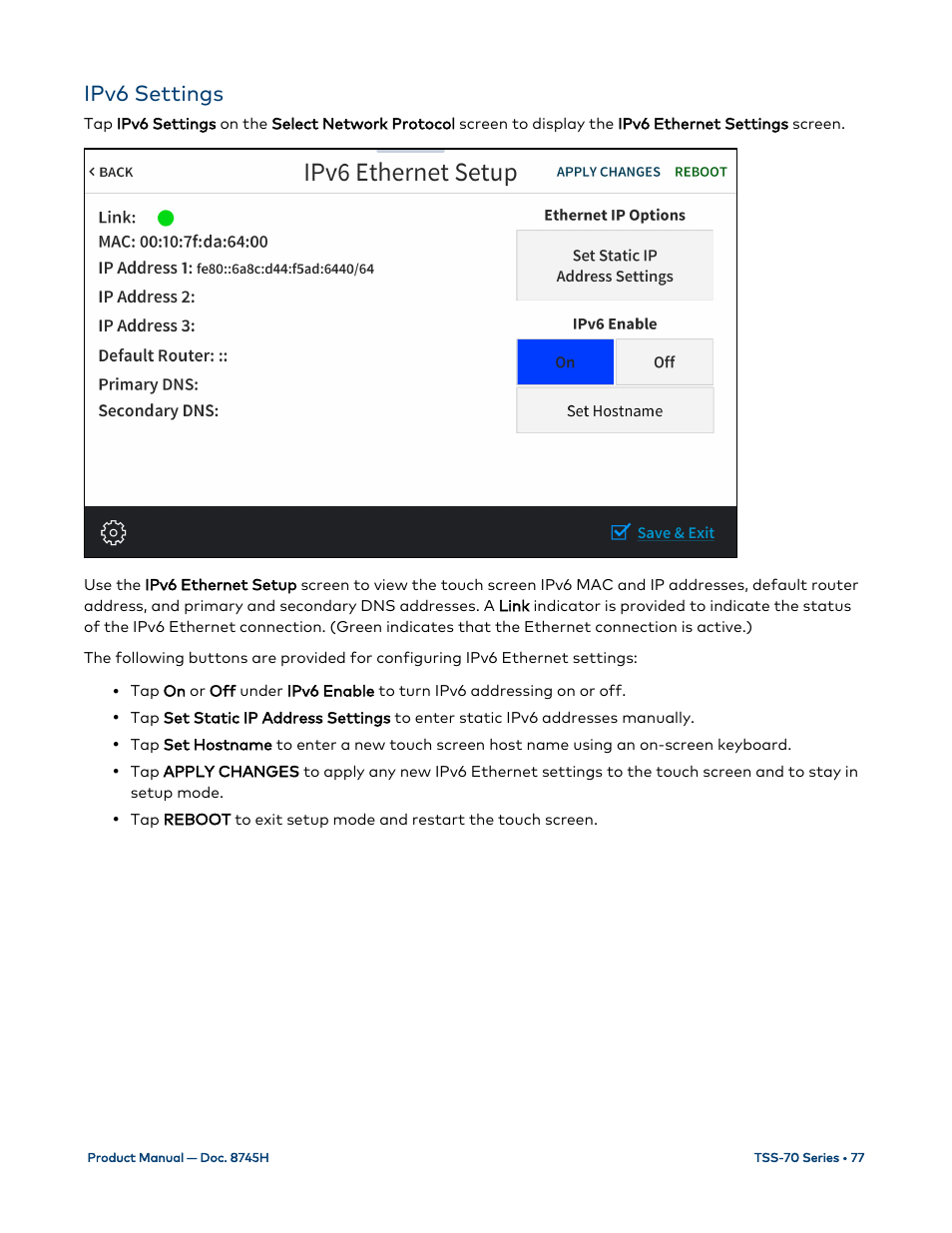 Ipv6 settings | Crestron electronic 7" Room Scheduling Touchscreen with Light Bar for Rooms (Black Smooth) User Manual | Page 81 / 143