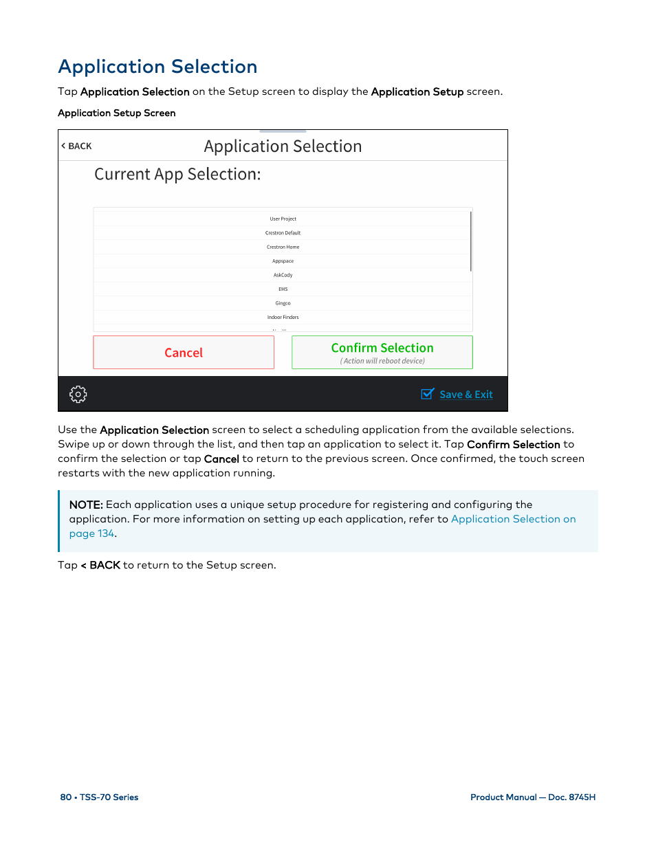 Application selection | Crestron electronic 7" Room Scheduling Touchscreen with Light Bar for Rooms (Black Smooth) User Manual | Page 84 / 143