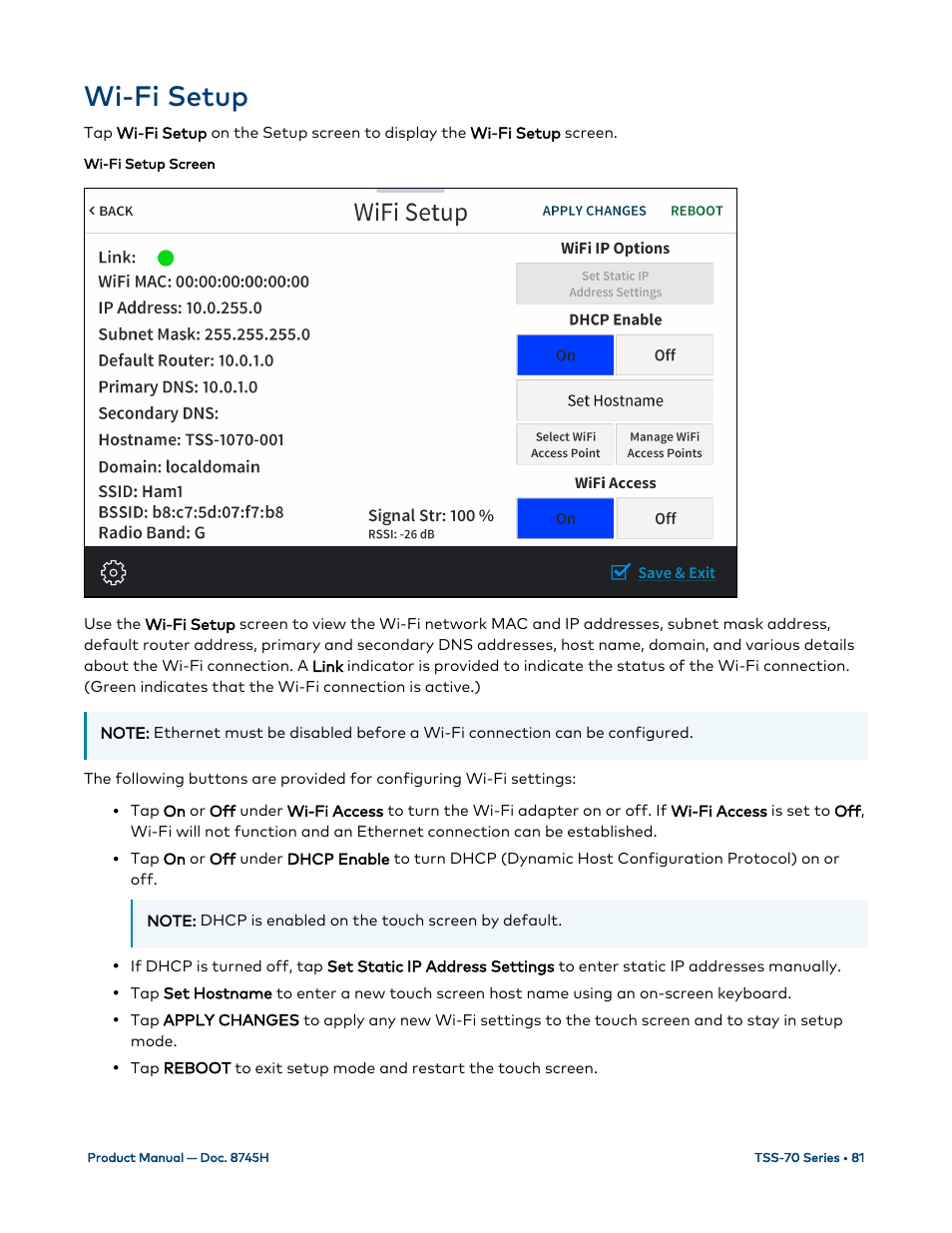 Wi-fi setup | Crestron electronic 7" Room Scheduling Touchscreen with Light Bar for Rooms (Black Smooth) User Manual | Page 85 / 143