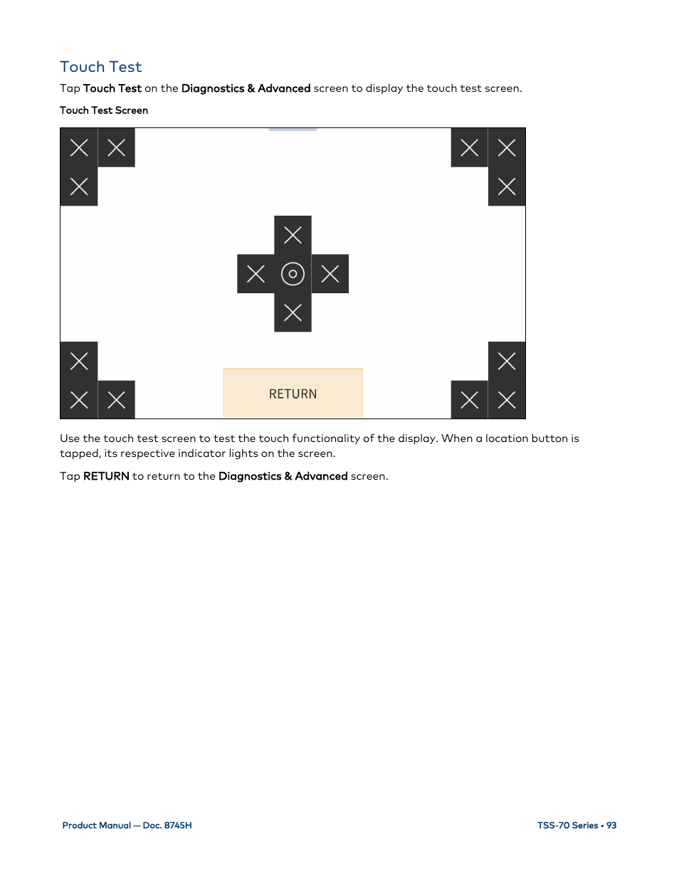Touch test | Crestron electronic 7" Room Scheduling Touchscreen with Light Bar for Rooms (Black Smooth) User Manual | Page 97 / 143