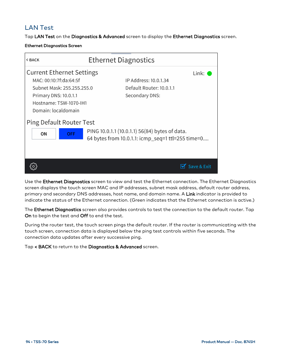 Lan test | Crestron electronic 7" Room Scheduling Touchscreen with Light Bar for Rooms (Black Smooth) User Manual | Page 98 / 143