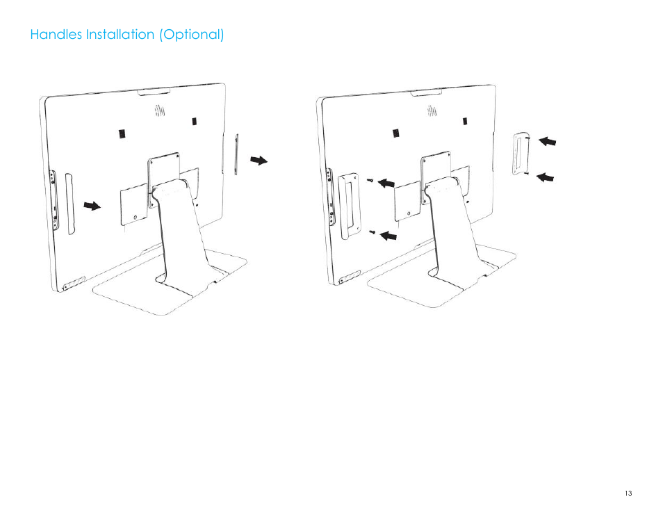 Handles installation (optional) | Elo TouchSystems 2403LM 24" Full HD Medical Touchscreen Monitor with TouchPro (Black, Includes Stand) User Manual | Page 13 / 36