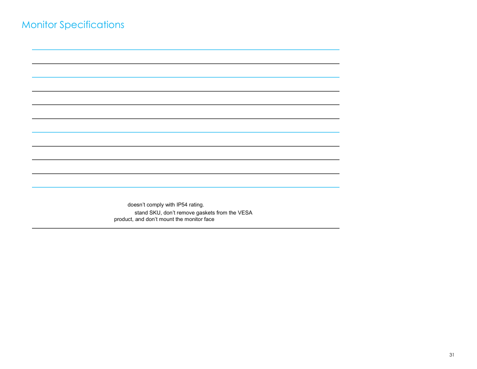 Monitor specifications | Elo TouchSystems 2403LM 24" Full HD Medical Touchscreen Monitor with TouchPro (Black, Includes Stand) User Manual | Page 31 / 36