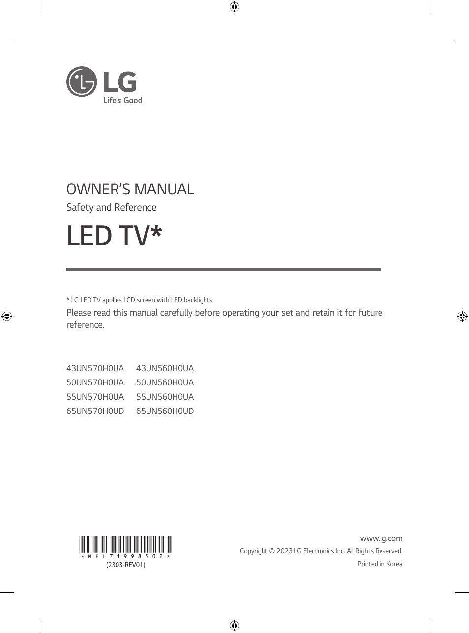 Led tv, Owner’s manual | LG UN570H Series 55" UHD 4K HDR Commercial Hospitality TV User Manual | Page 13 / 56