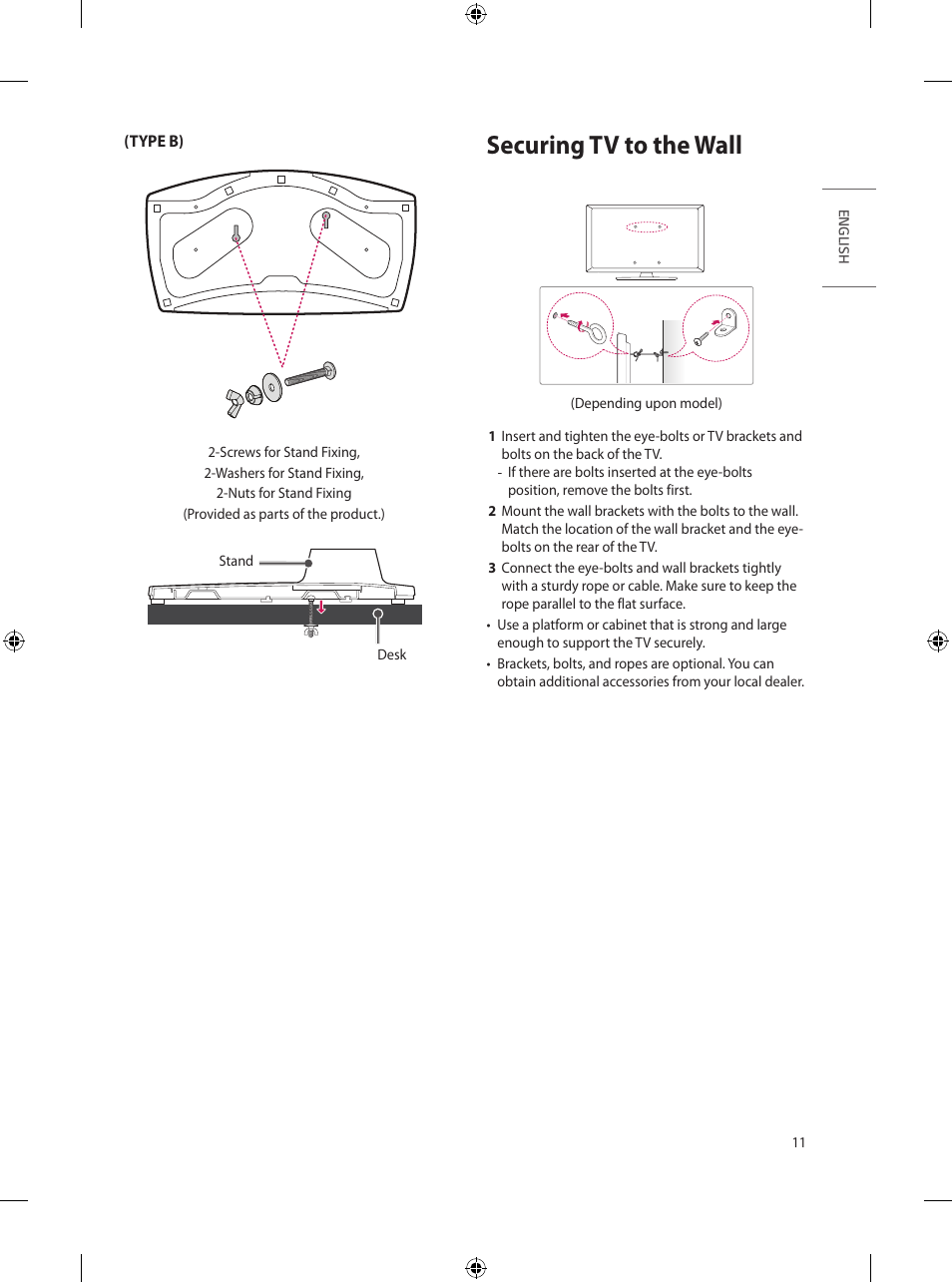 Securing tv to the wall | LG UN570H Series 55" UHD 4K HDR Commercial Hospitality TV User Manual | Page 23 / 56