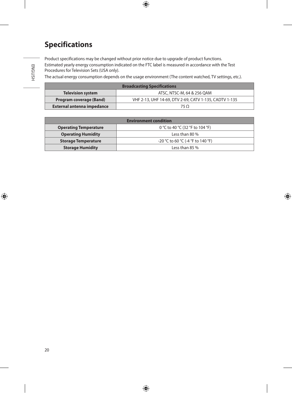 Specifications | LG UN570H Series 55" UHD 4K HDR Commercial Hospitality TV User Manual | Page 32 / 56