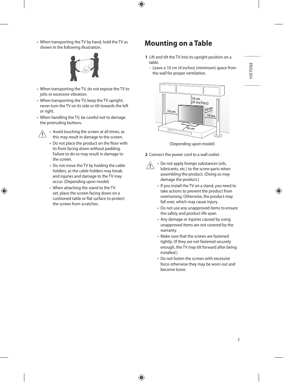 Mounting on a table | LG UT570H 65" Class 4K UHD HDR SmHospitality LED TV User Manual | Page 15 / 52