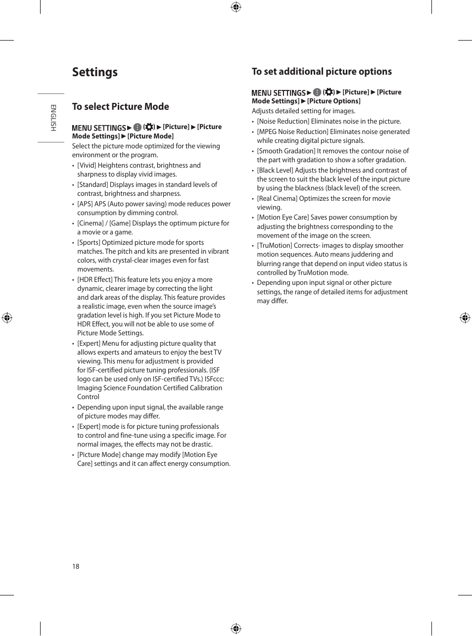 Settings | LG UT570H 65" Class 4K UHD HDR SmHospitality LED TV User Manual | Page 26 / 52