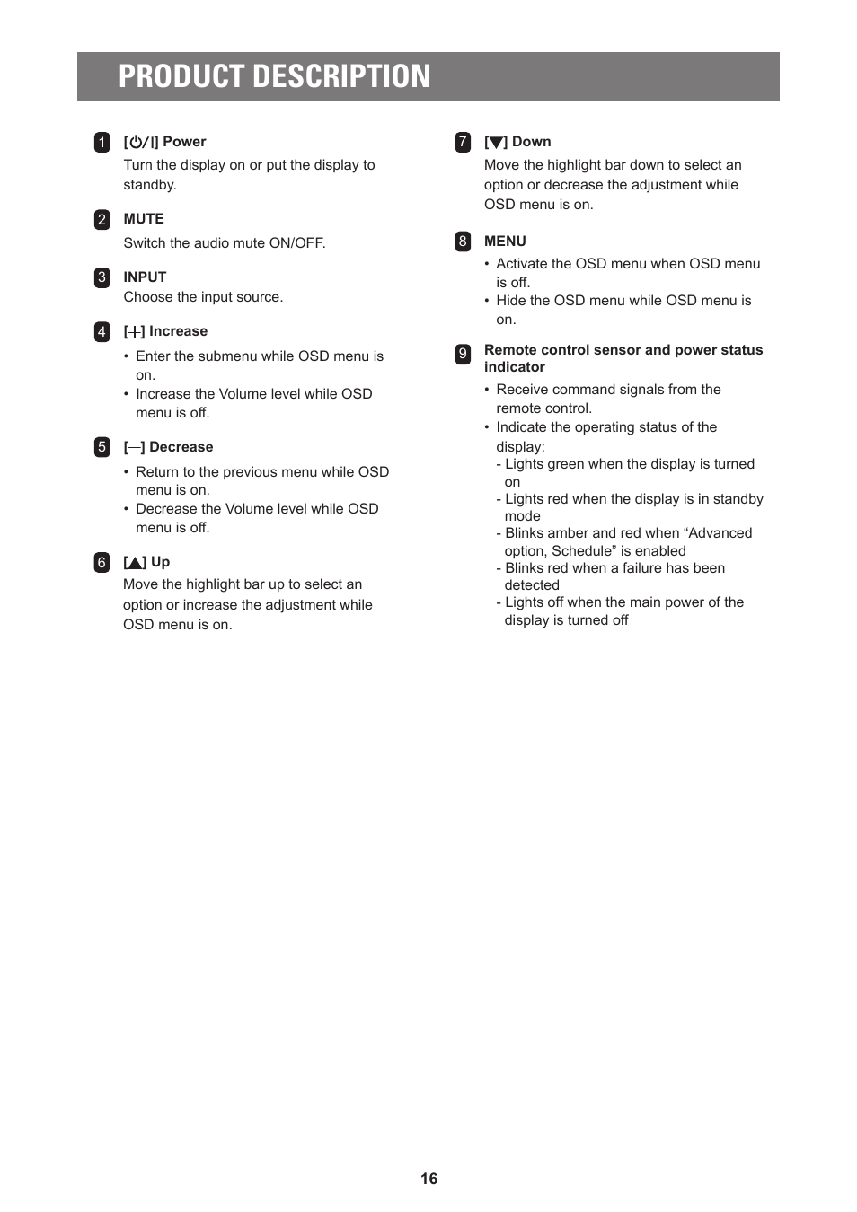 Product description | AG Neovo PD-55Q 55" 4K Commercial Display User Manual | Page 20 / 91