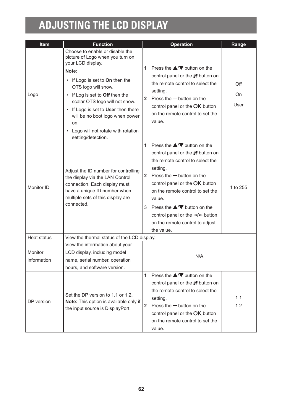 Adjusting the lcd display | AG Neovo PD-55Q 55" 4K Commercial Display User Manual | Page 67 / 91