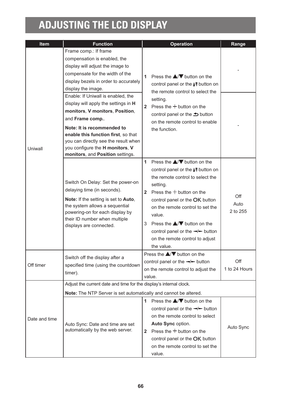 Adjusting the lcd display | AG Neovo PD-55Q 55" 4K Commercial Display User Manual | Page 71 / 91