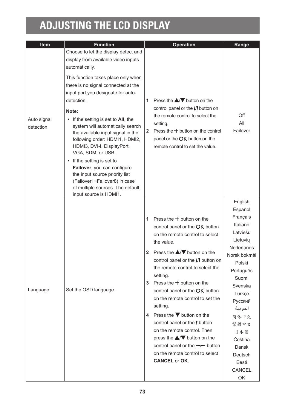 Adjusting the lcd display, ﺔﻴﺑﺮﻌﻟا | AG Neovo PD-55Q 55" 4K Commercial Display User Manual | Page 78 / 91