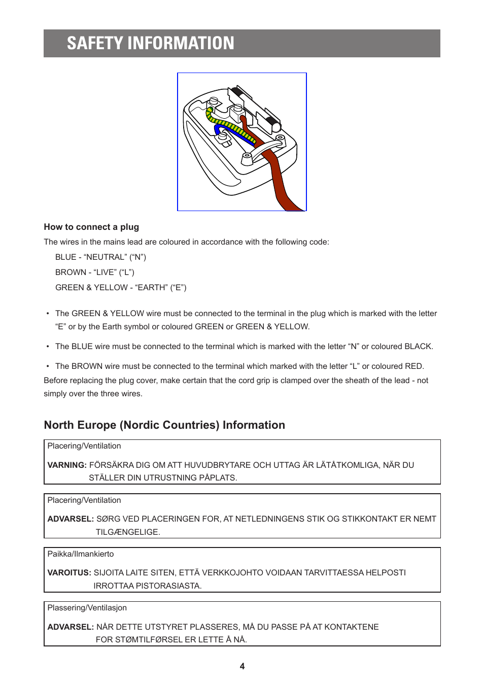 Safety information, North europe (nordic countries) information | AG Neovo PD-55Q 55" 4K Commercial Display User Manual | Page 8 / 91