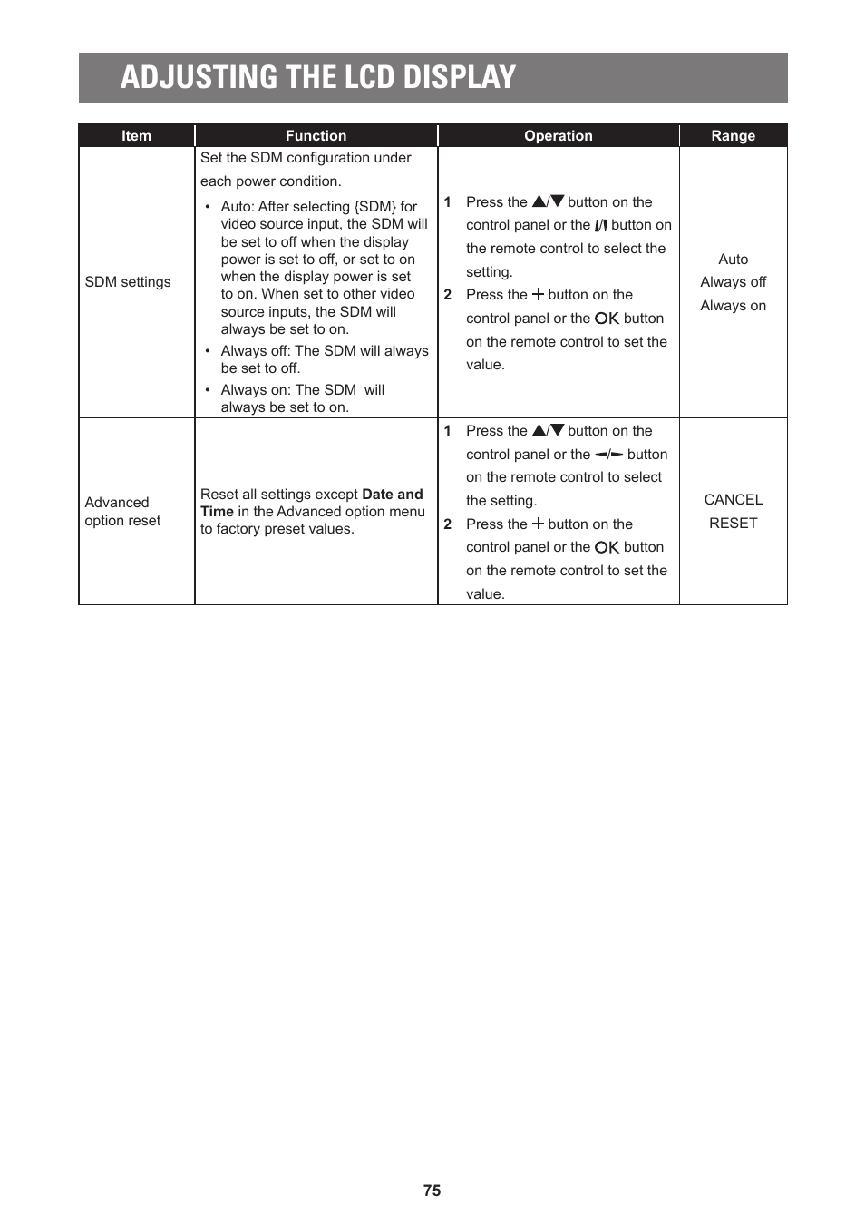 Adjusting the lcd display | AG Neovo PD-55Q 55" 4K Commercial Display User Manual | Page 80 / 91