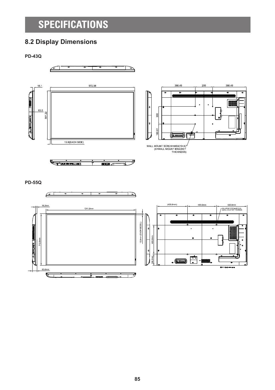 Specifications | AG Neovo PD-55Q 55" 4K Commercial Display User Manual | Page 90 / 91