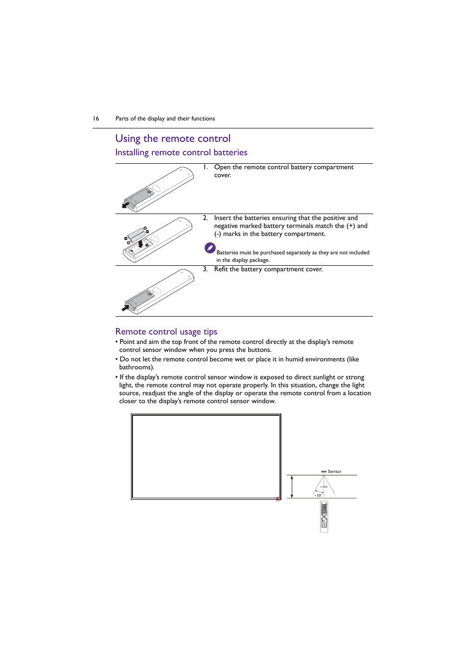 Using the remote control | BenQ ST8602S 86" 4K SmSignage Display User Manual | Page 16 / 61