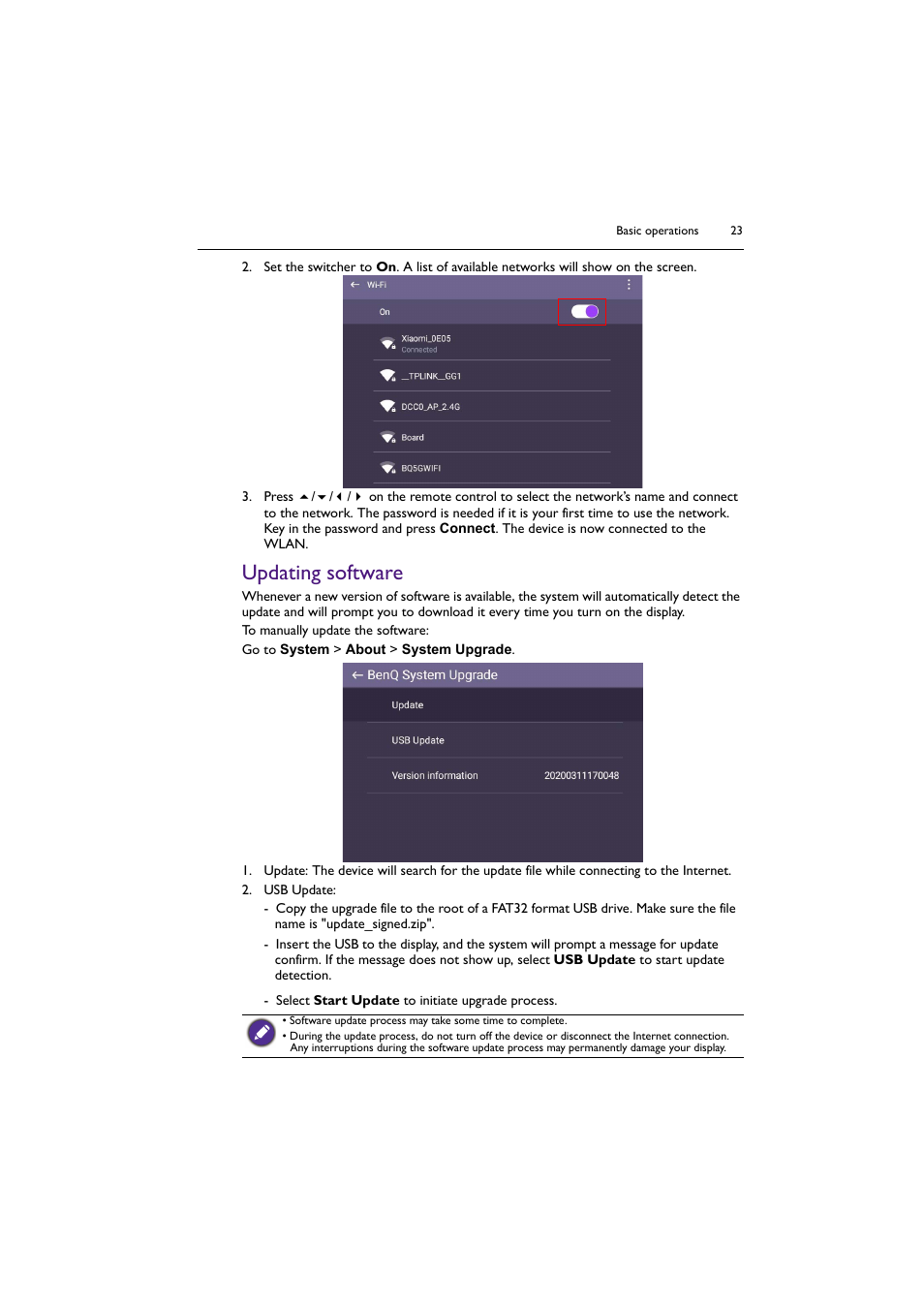 Updating software | BenQ ST8602S 86" 4K SmSignage Display User Manual | Page 23 / 61