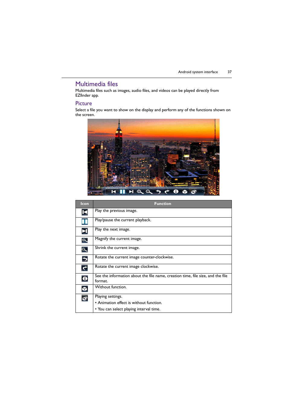 Multimedia files, Picture | BenQ ST8602S 86" 4K SmSignage Display User Manual | Page 37 / 61