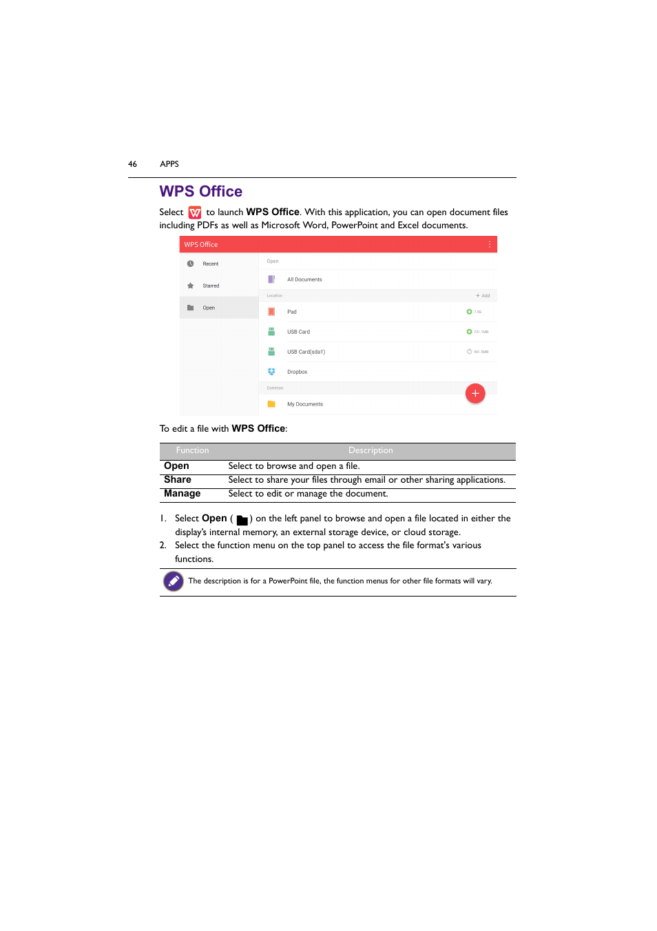 Wps office | BenQ ST8602S 86" 4K SmSignage Display User Manual | Page 46 / 61