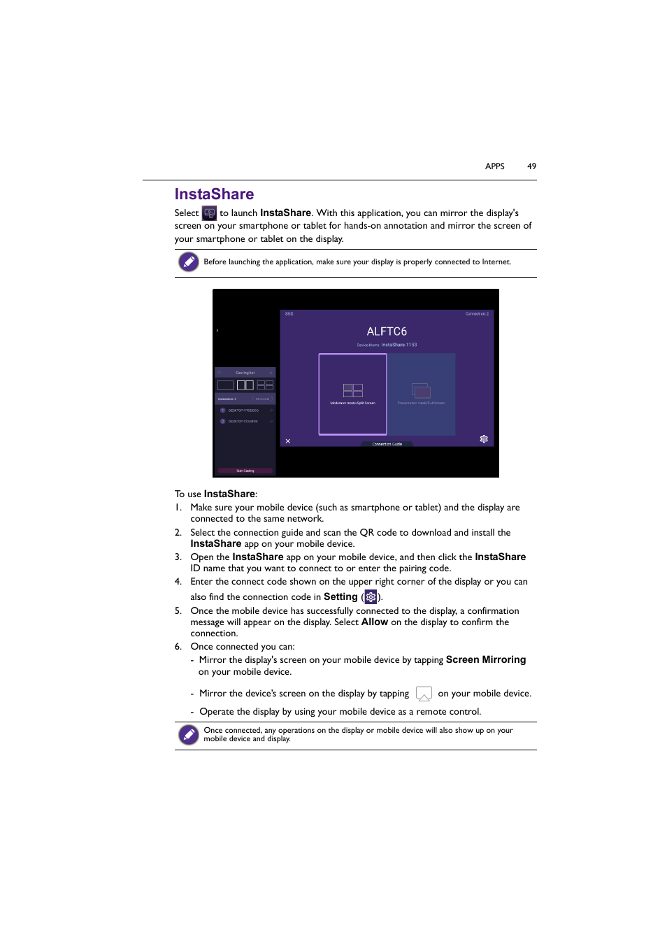 Instashare | BenQ ST8602S 86" 4K SmSignage Display User Manual | Page 49 / 61