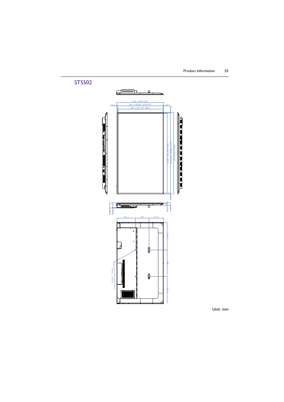 St5502, Unit: mm, Product information 55 | BenQ ST8602S 86" 4K SmSignage Display User Manual | Page 55 / 61