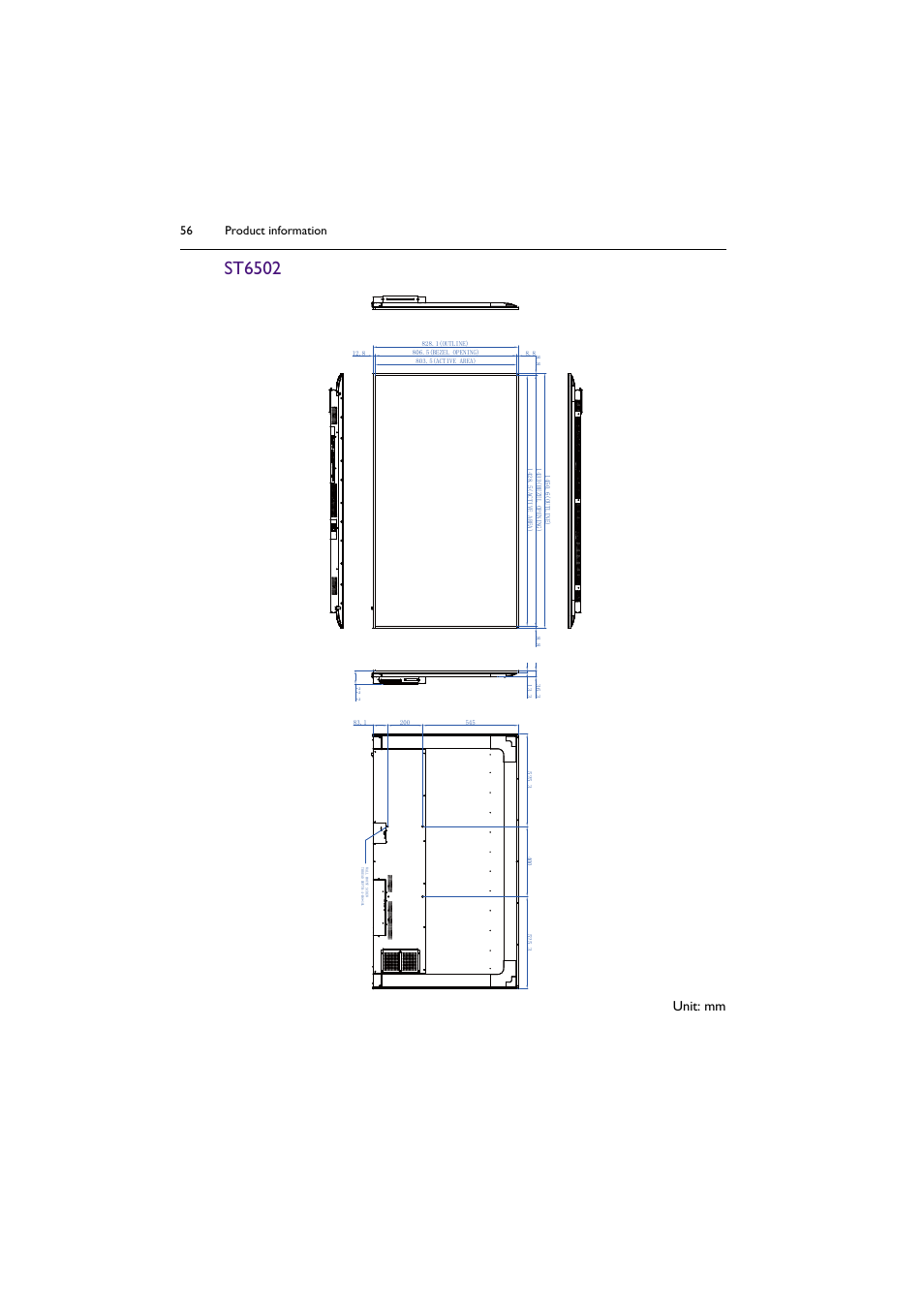 St6502, Unit: mm, Product information 56 | BenQ ST8602S 86" 4K SmSignage Display User Manual | Page 56 / 61