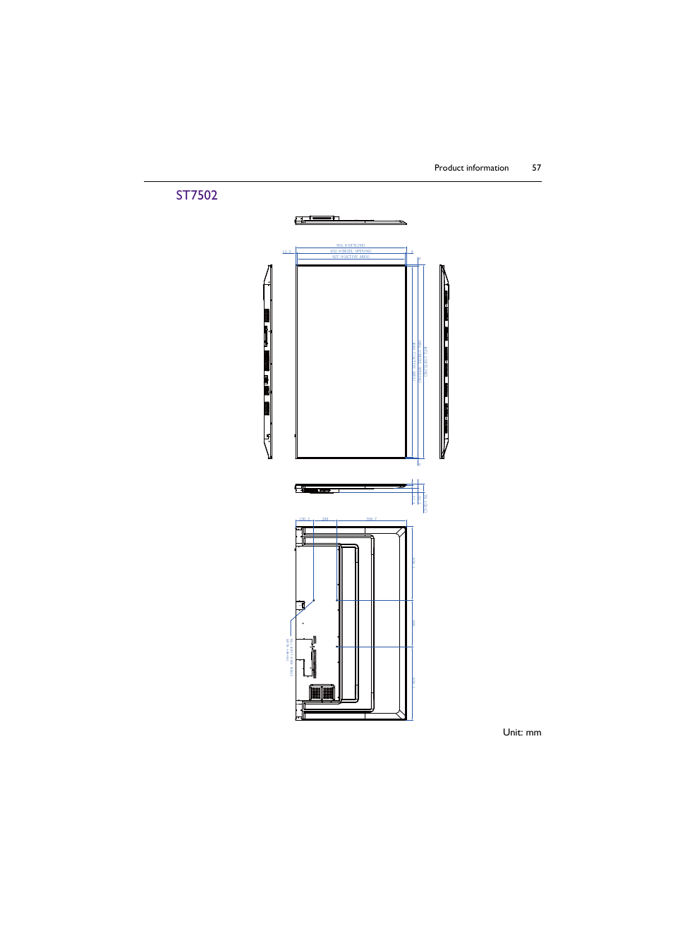 St7502, Unit: mm, Product information 57 | BenQ ST8602S 86" 4K SmSignage Display User Manual | Page 57 / 61