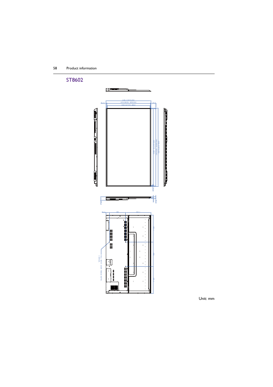 St8602, Unit: mm, Product information 58 | BenQ ST8602S 86" 4K SmSignage Display User Manual | Page 58 / 61