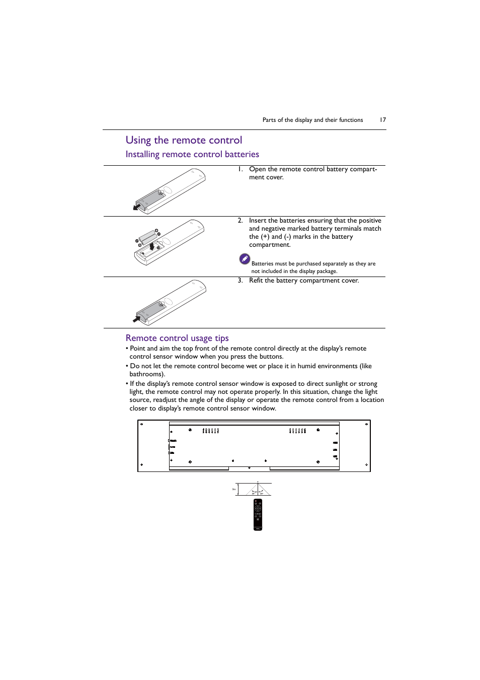 Using the remote control | BenQ BH2801 28" Bar-Type Stretched Commercial Display User Manual | Page 17 / 58