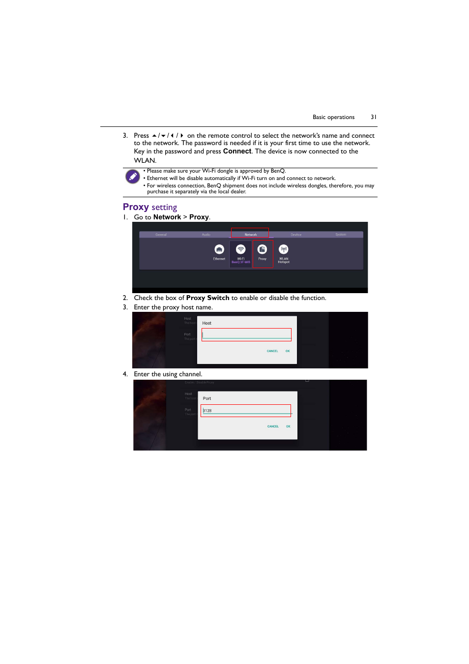 Proxy setting | BenQ BH2801 28" Bar-Type Stretched Commercial Display User Manual | Page 31 / 58