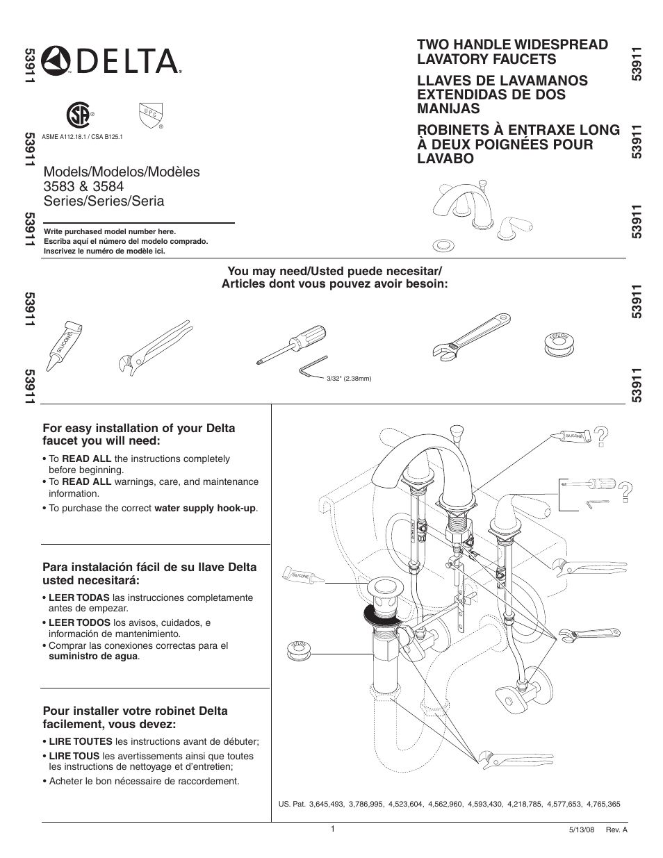 Delta 3584 Series User Manual | 8 pages