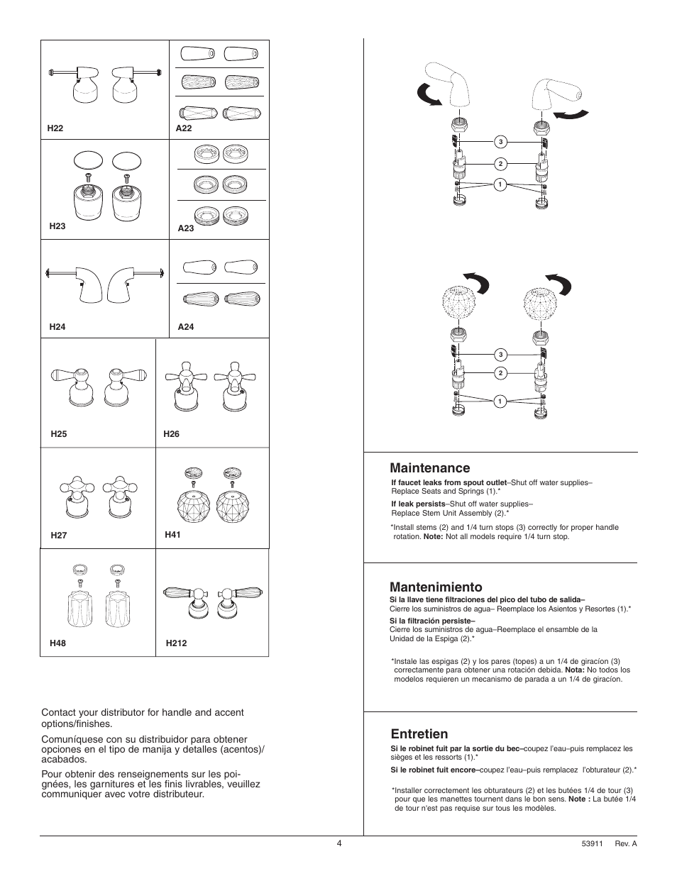 Maintenance, Entretien, Mantenimiento | Delta 3584 Series User Manual | Page 4 / 8