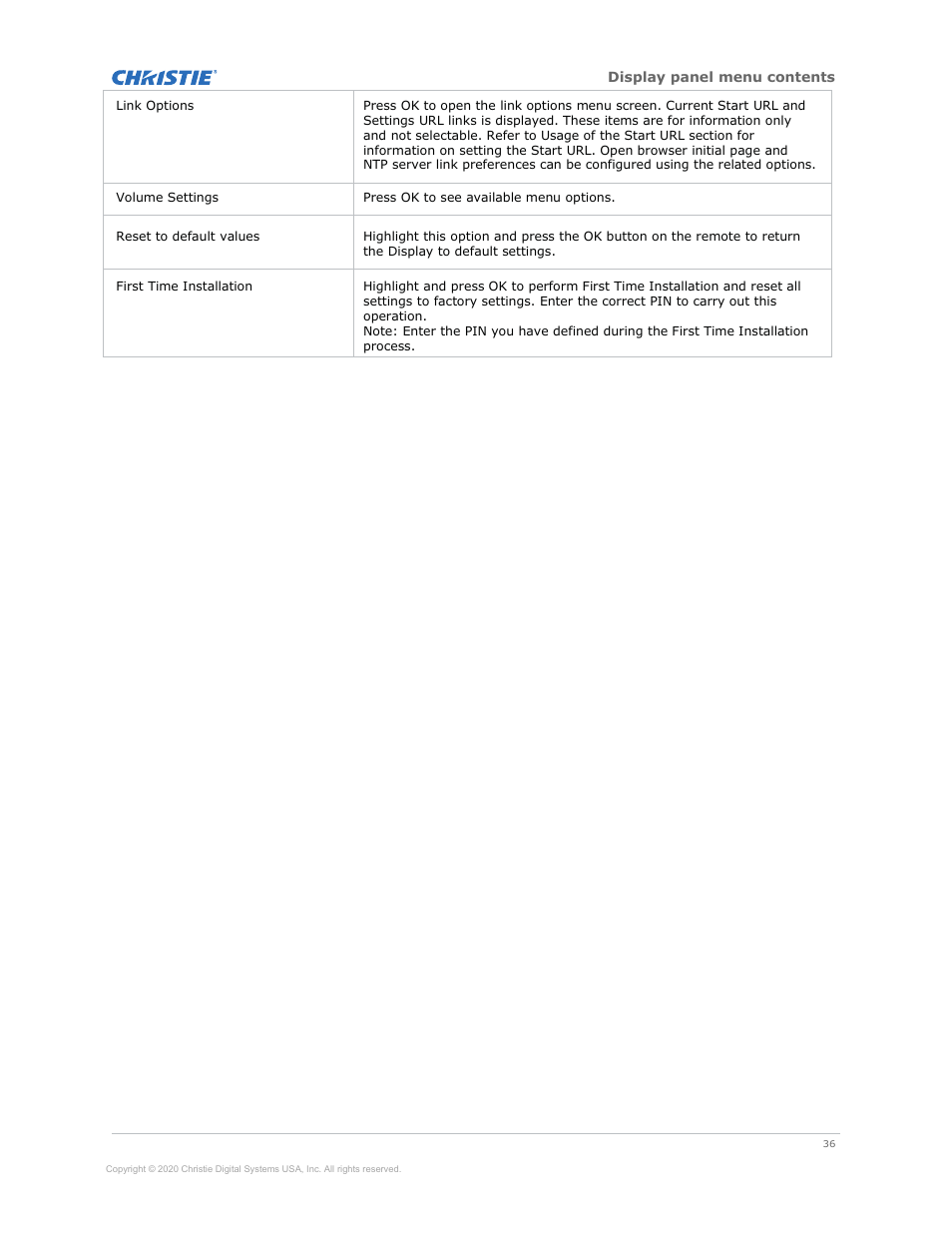 Christie Access Series II UHD752-L 75" UHD 4K Commercial Monitor User Manual | Page 36 / 48